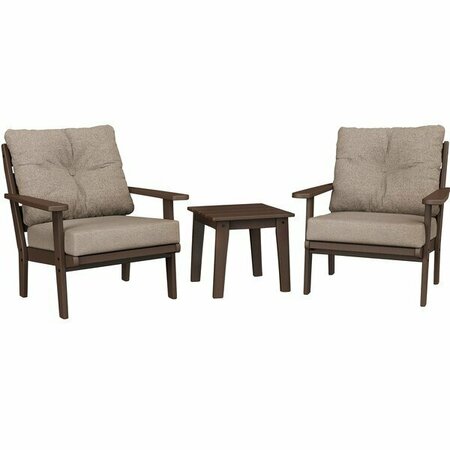 POLYWOOD Lakeside Mahogany / Spiced Burlap Deep Seating Patio Set with Lakeside Table and Chairs 633PWS5M1460